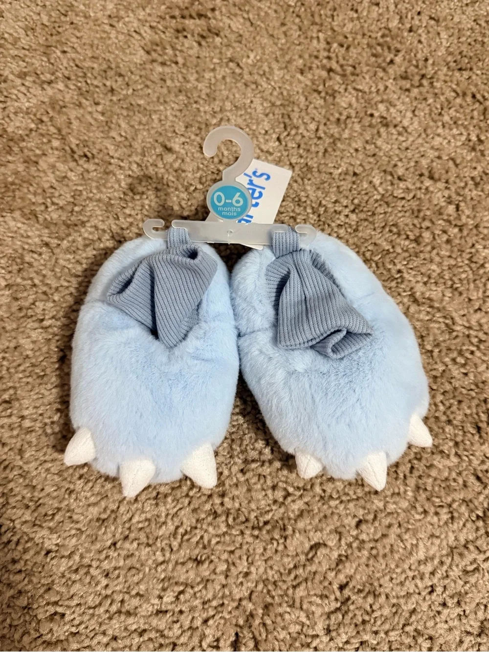 Carter's Light Blue Plush Monster Mittens with White Claws